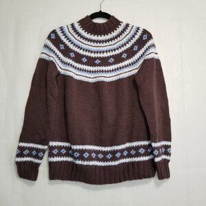 Handmade knit mockneck sweater brown size  womens L?/mens M? fairisle acrylic?